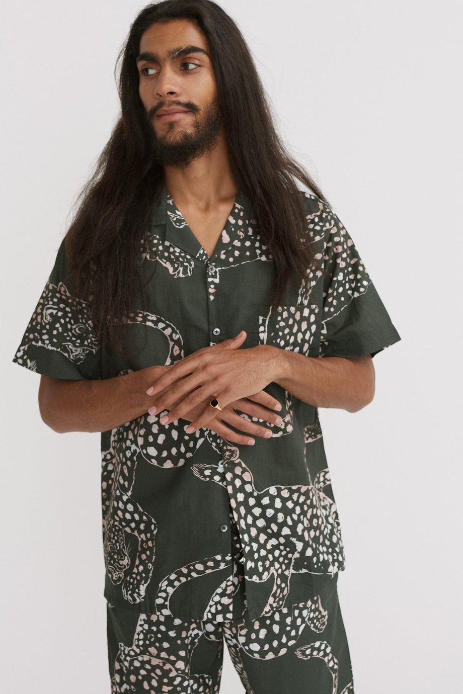 Men’s Cuban Pyjama Shirt The Jag Print Green