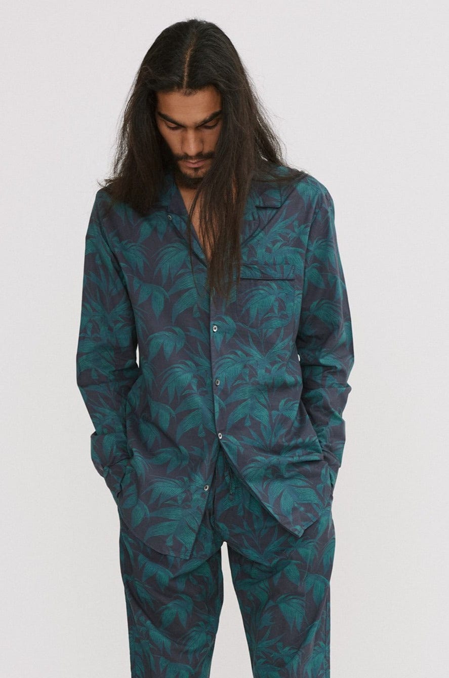 Men’s Pyjama Shirt Byron Tropical Print Navy/Green
