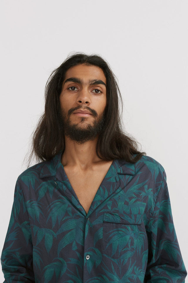 Men’s Pyjama Shirt Byron Tropical Print Navy/Green