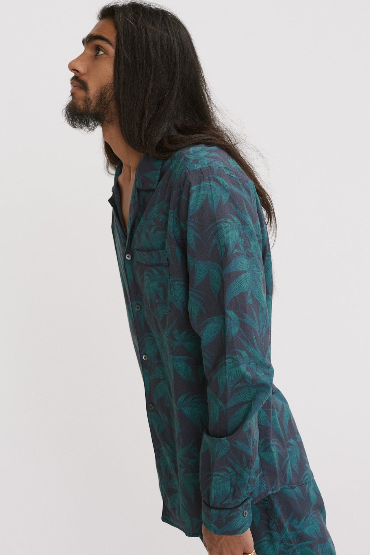 Men’s Pyjama Shirt Byron Tropical Print Navy/Green