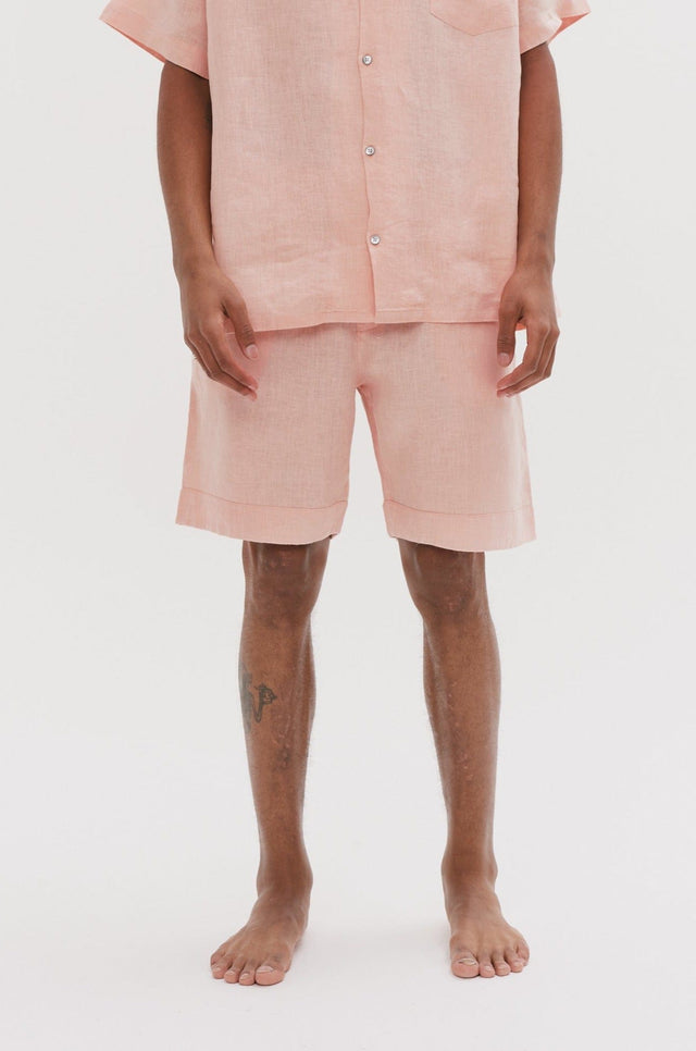 Men's Pyjama Shorts Pink Linen