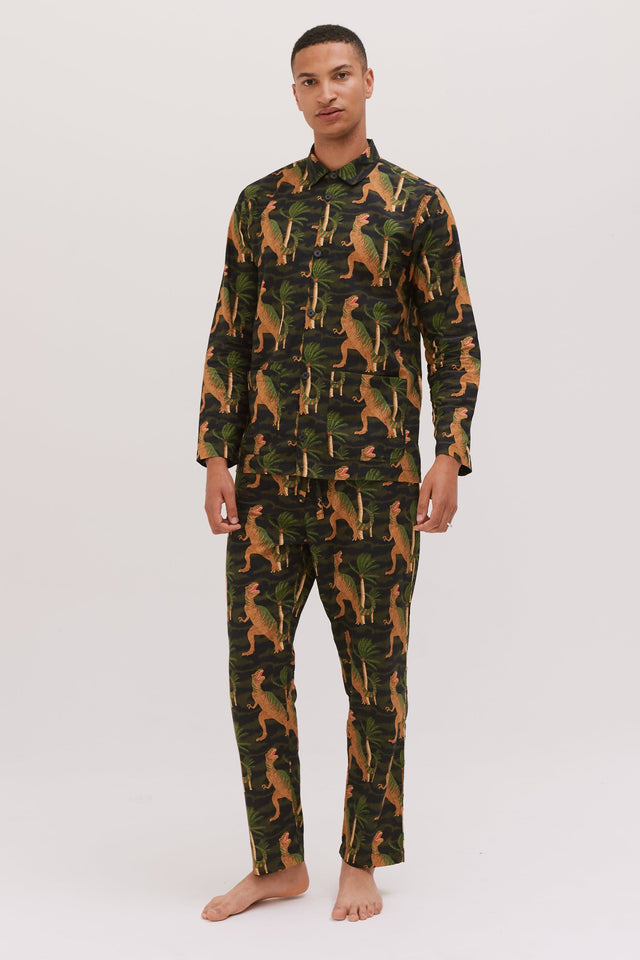 Men’s Pocket Pyjama Set T. Rex Print Black/Cargo Green