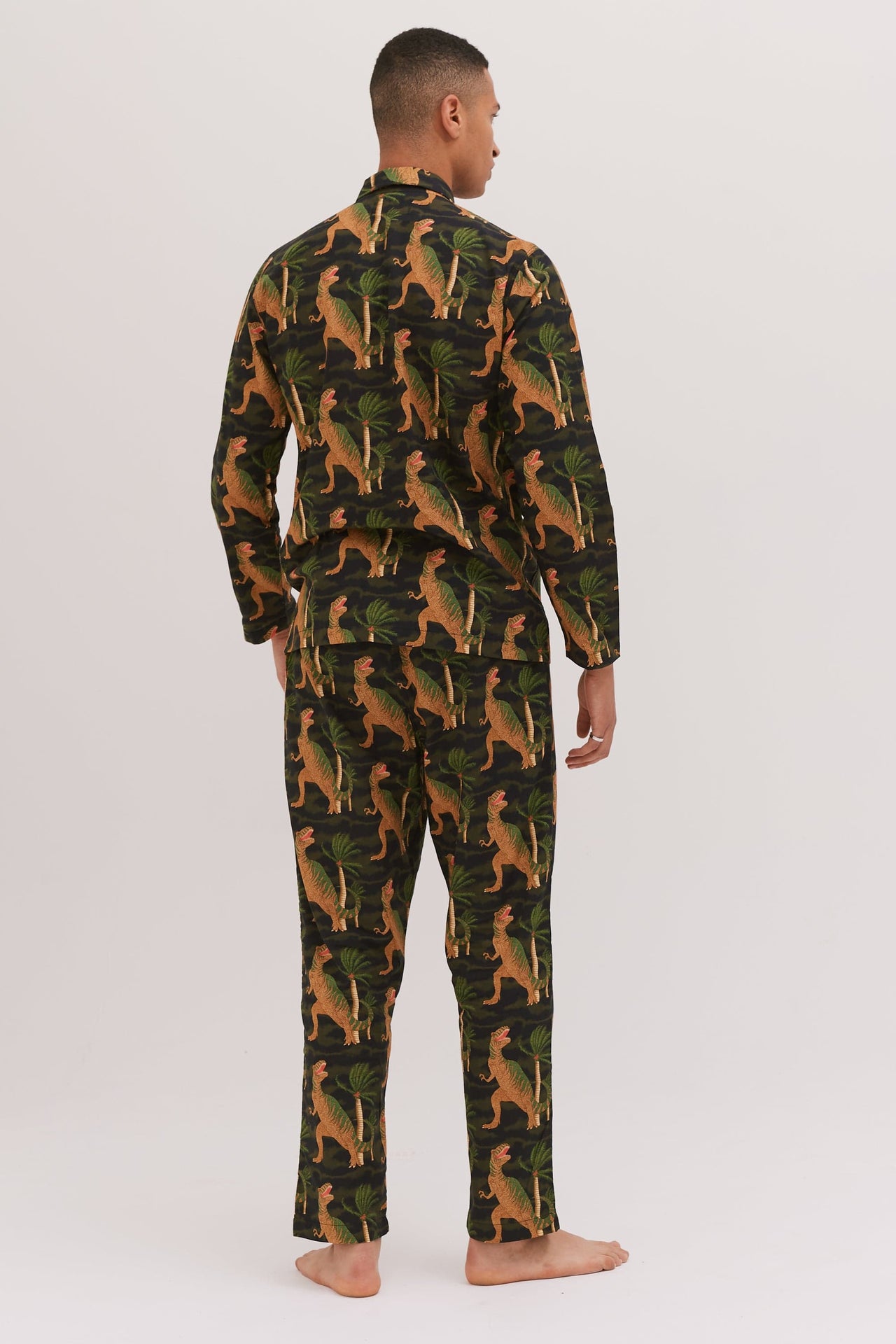 Men’s Pocket Pyjama Set T. Rex Print Black/Cargo Green