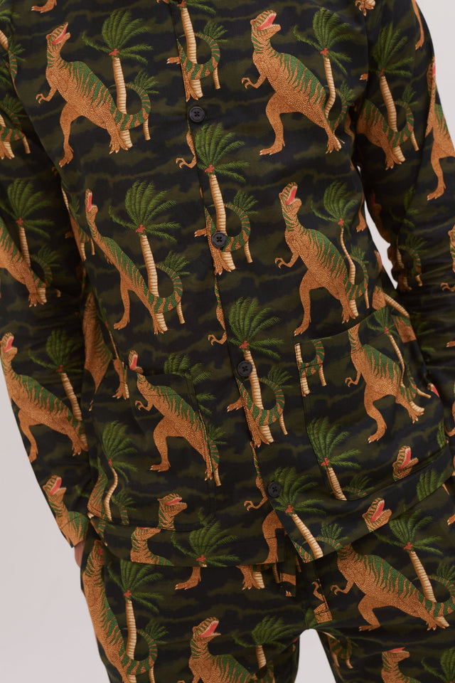 Men’s Pocket Pyjama Set T. Rex Print Black/Cargo Green