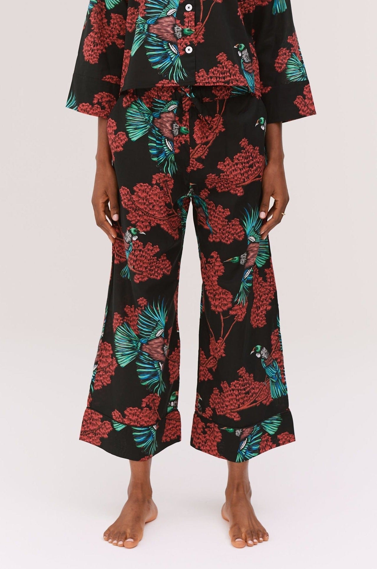 Wide Leg Pyjama Trousers Passerine Print Black/Red