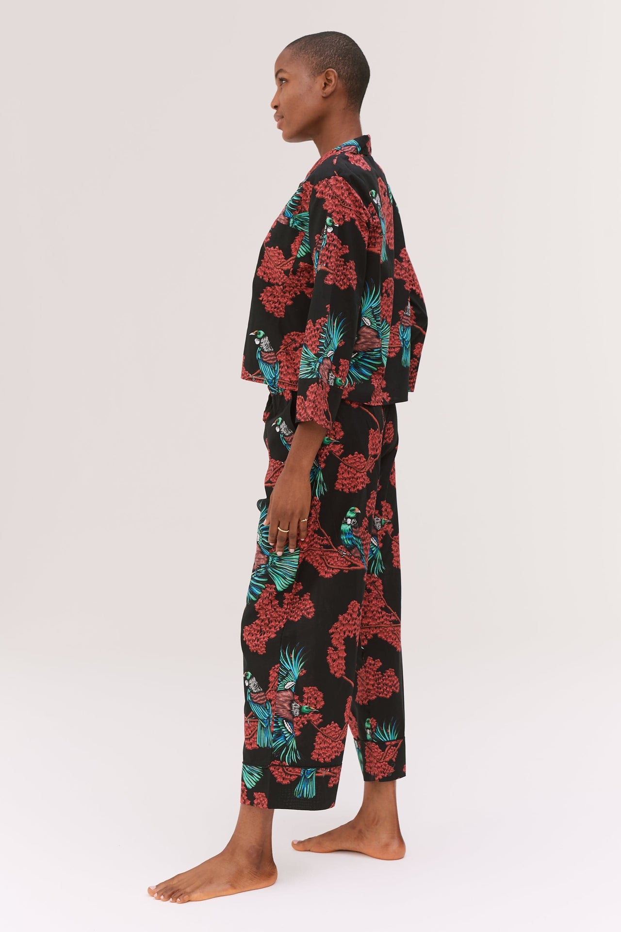 Wide Leg Pyjama Trousers Passerine Print Black/Red