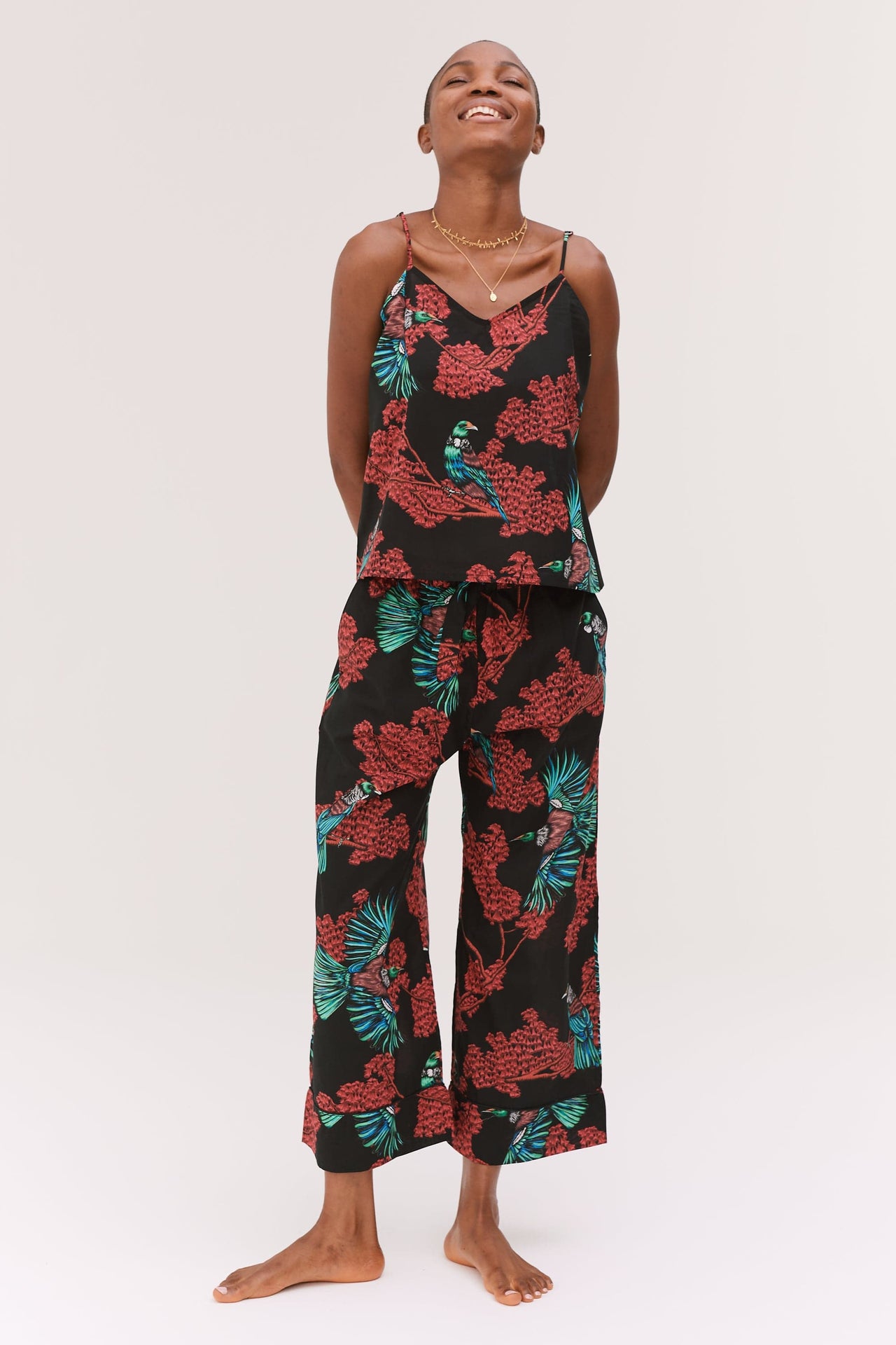 Cami Top Passerine Print Black/Red