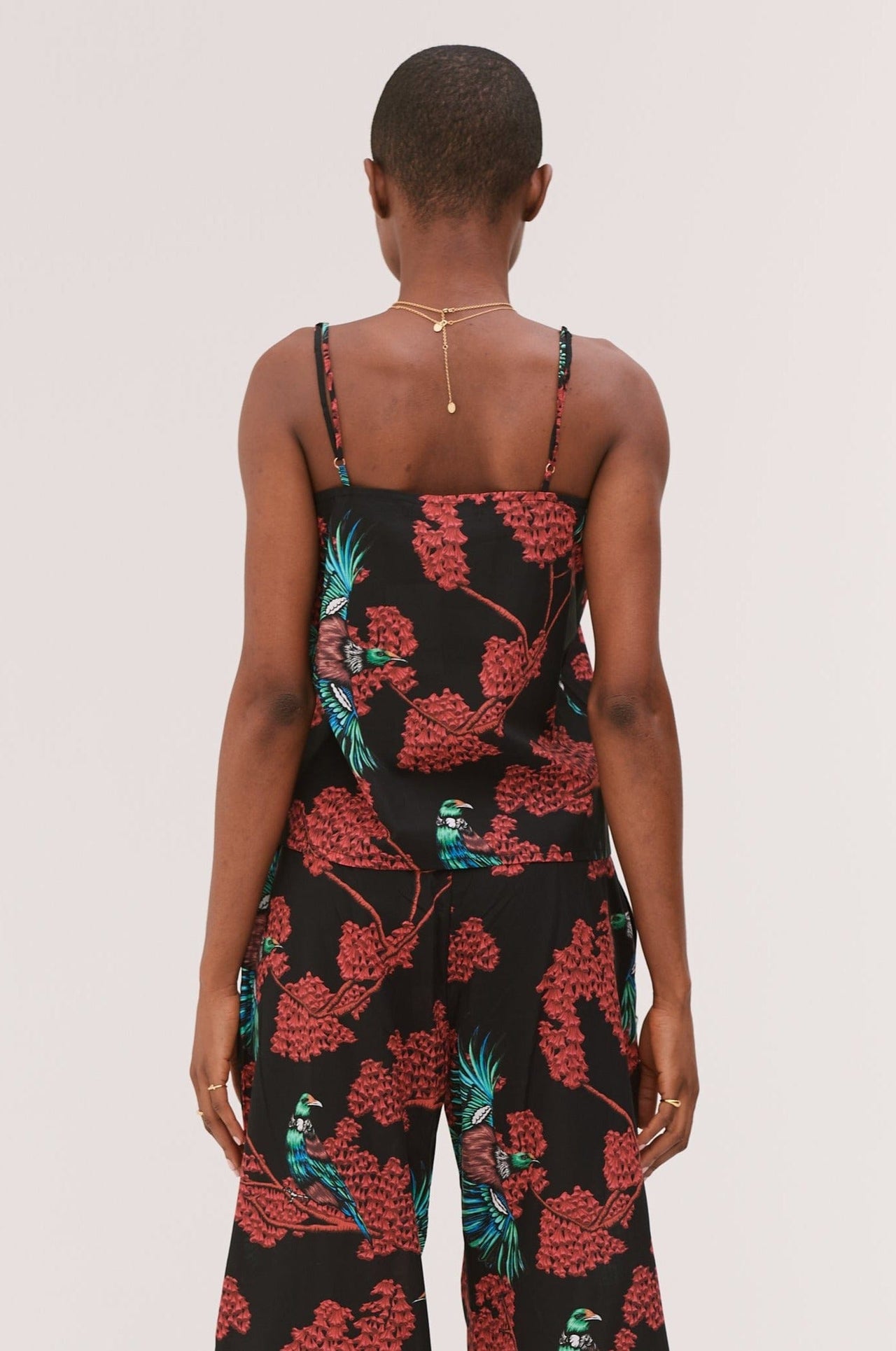 Cami Top Passerine Print Black/Red
