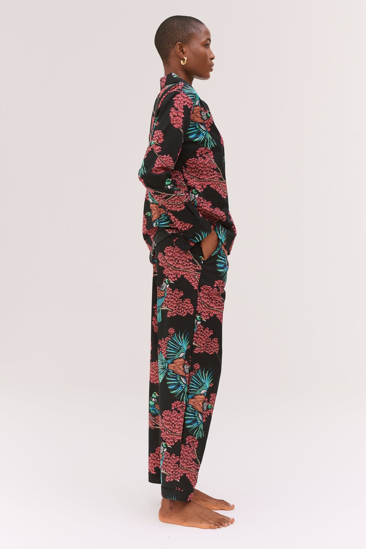 Long Pyjama Set Passerine Print Black/Red