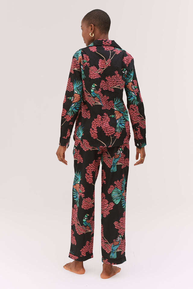 Long Pyjama Set Passerine Print Black/Red