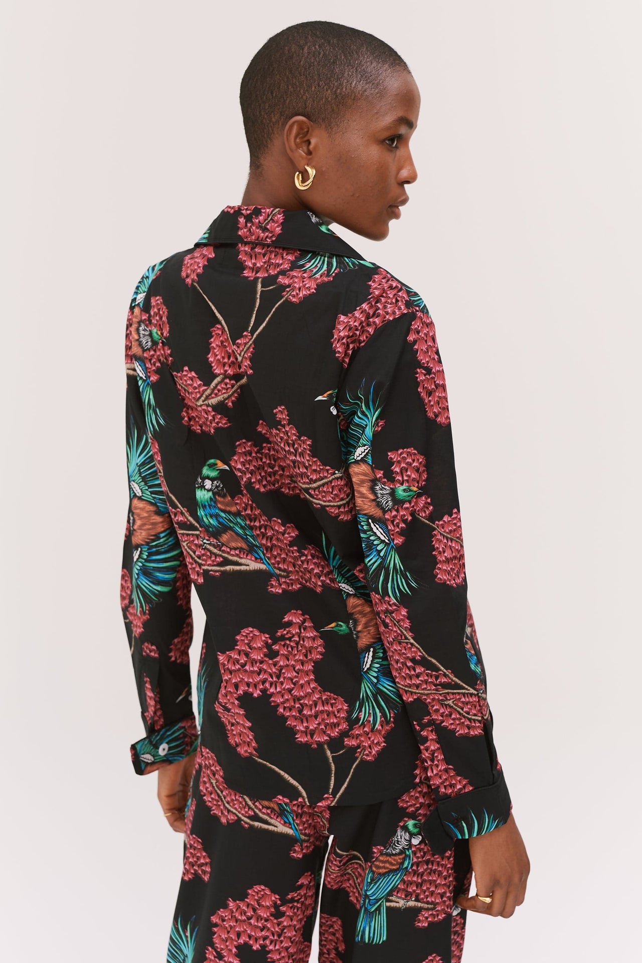 Long Pyjama Set Passerine Print Black/Red