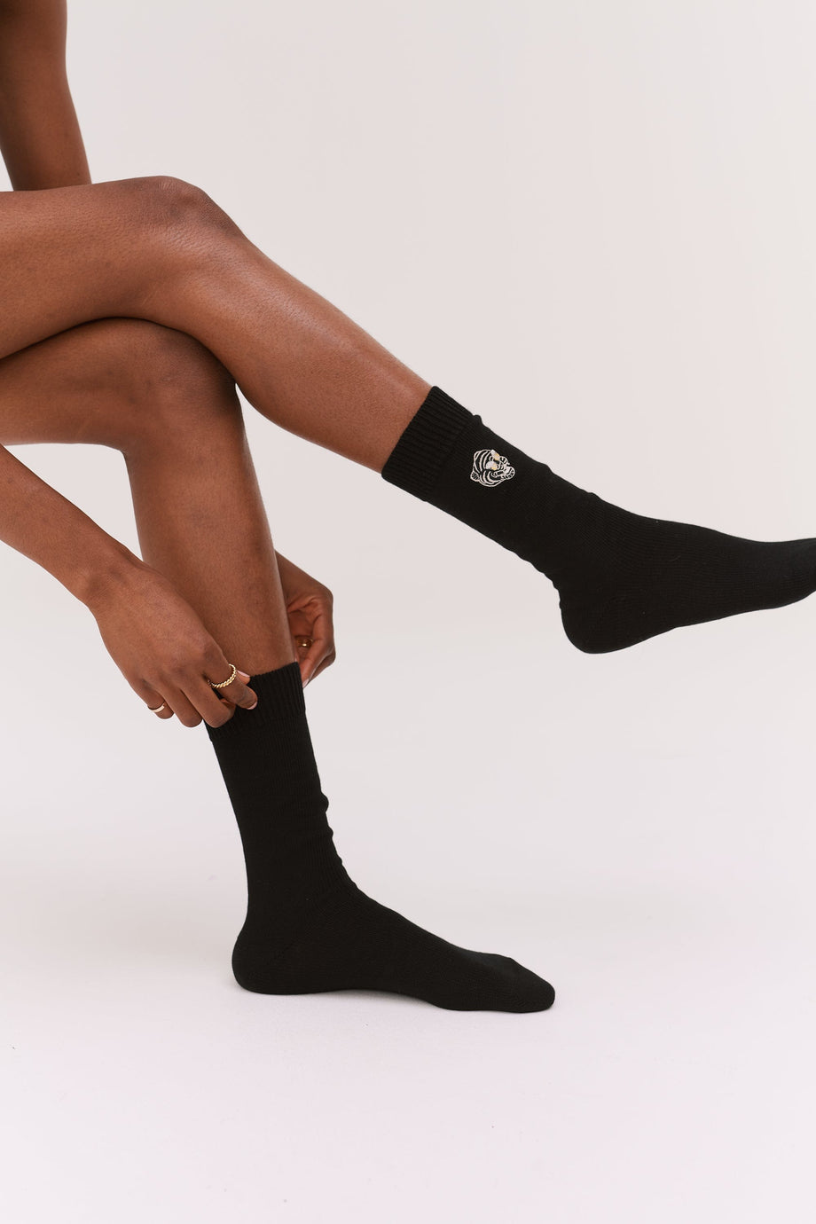 Women's Socks Tiger Embroidery Black