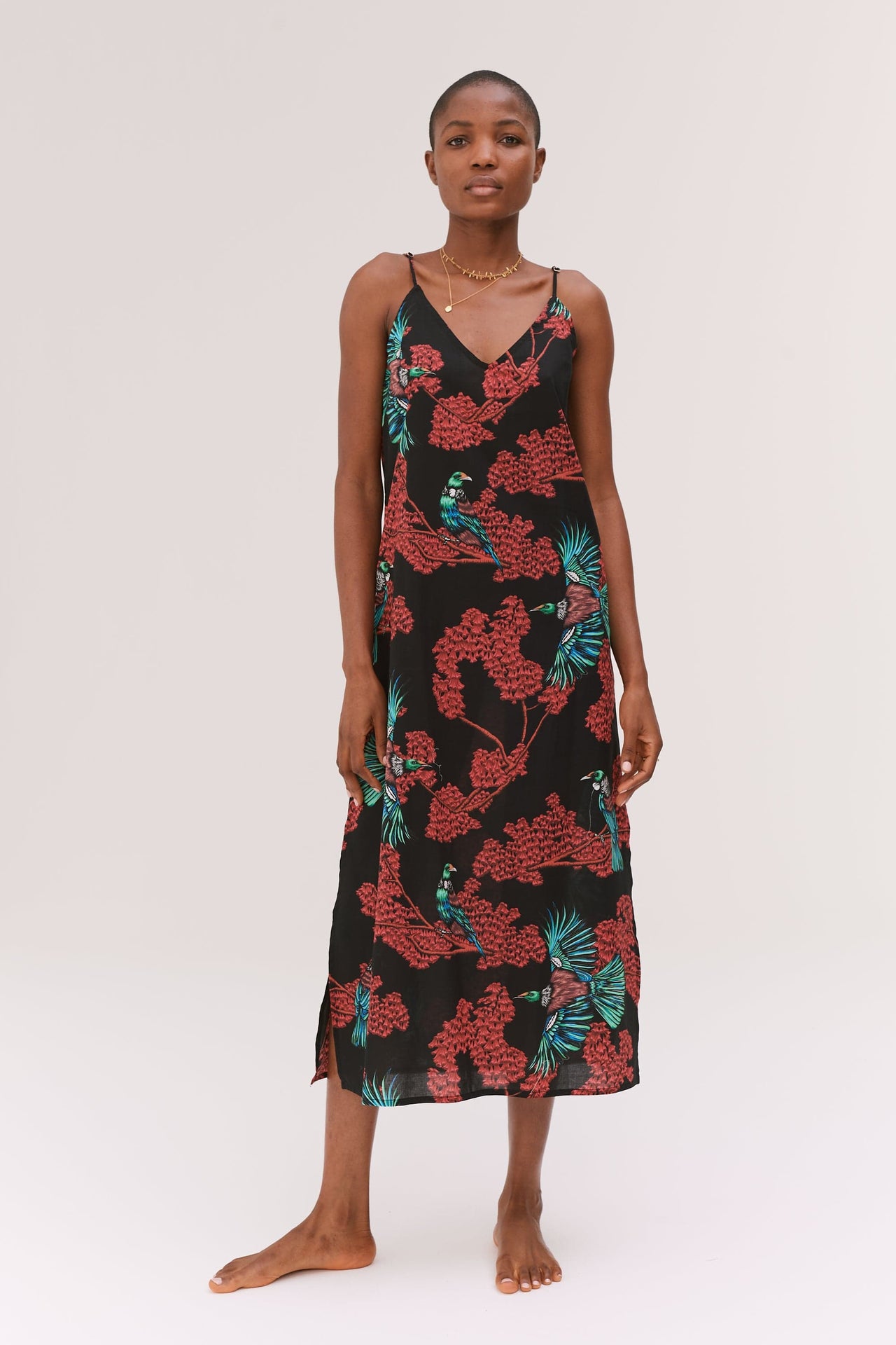 Slip Nightie Passerine Print Black/Red