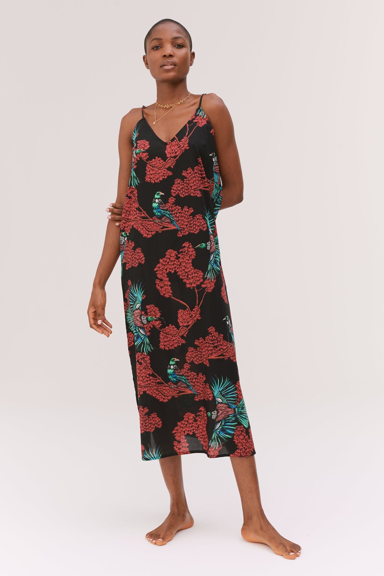 Slip Nightie Passerine Print Black/Red