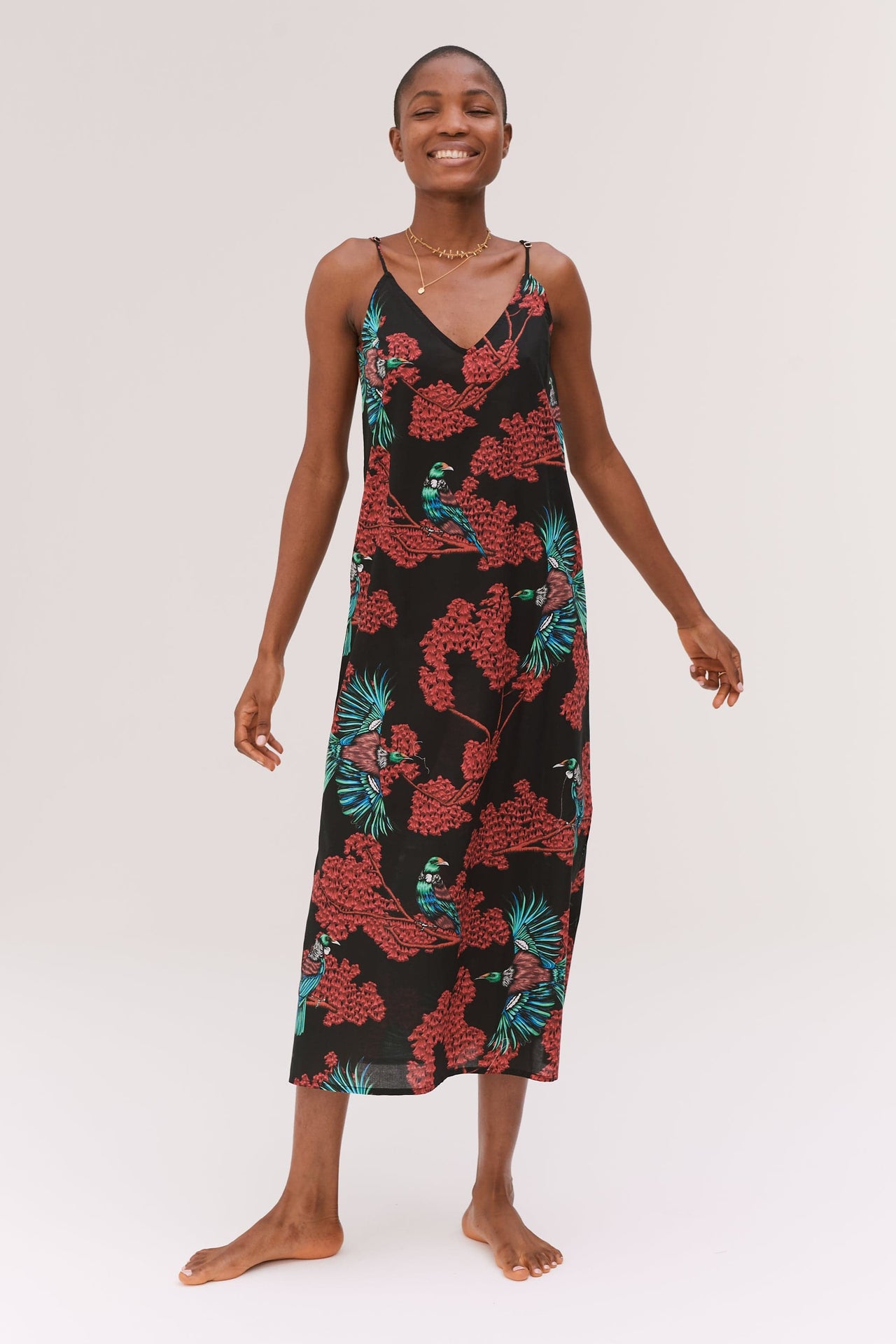 Slip Nightie Passerine Print Black/Red