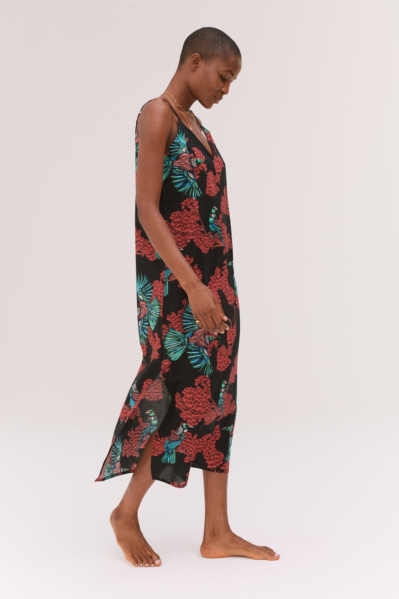 Slip Nightie Passerine Print Black/Red