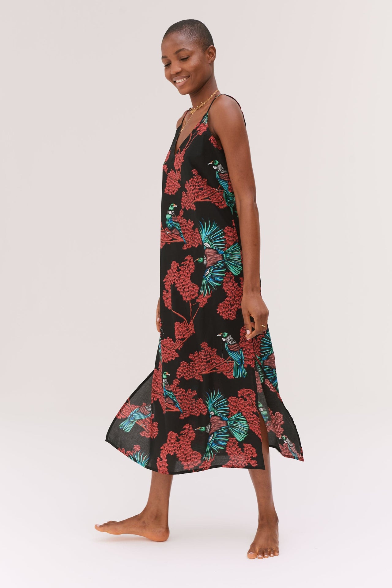 Slip Nightie Passerine Print Black/Red