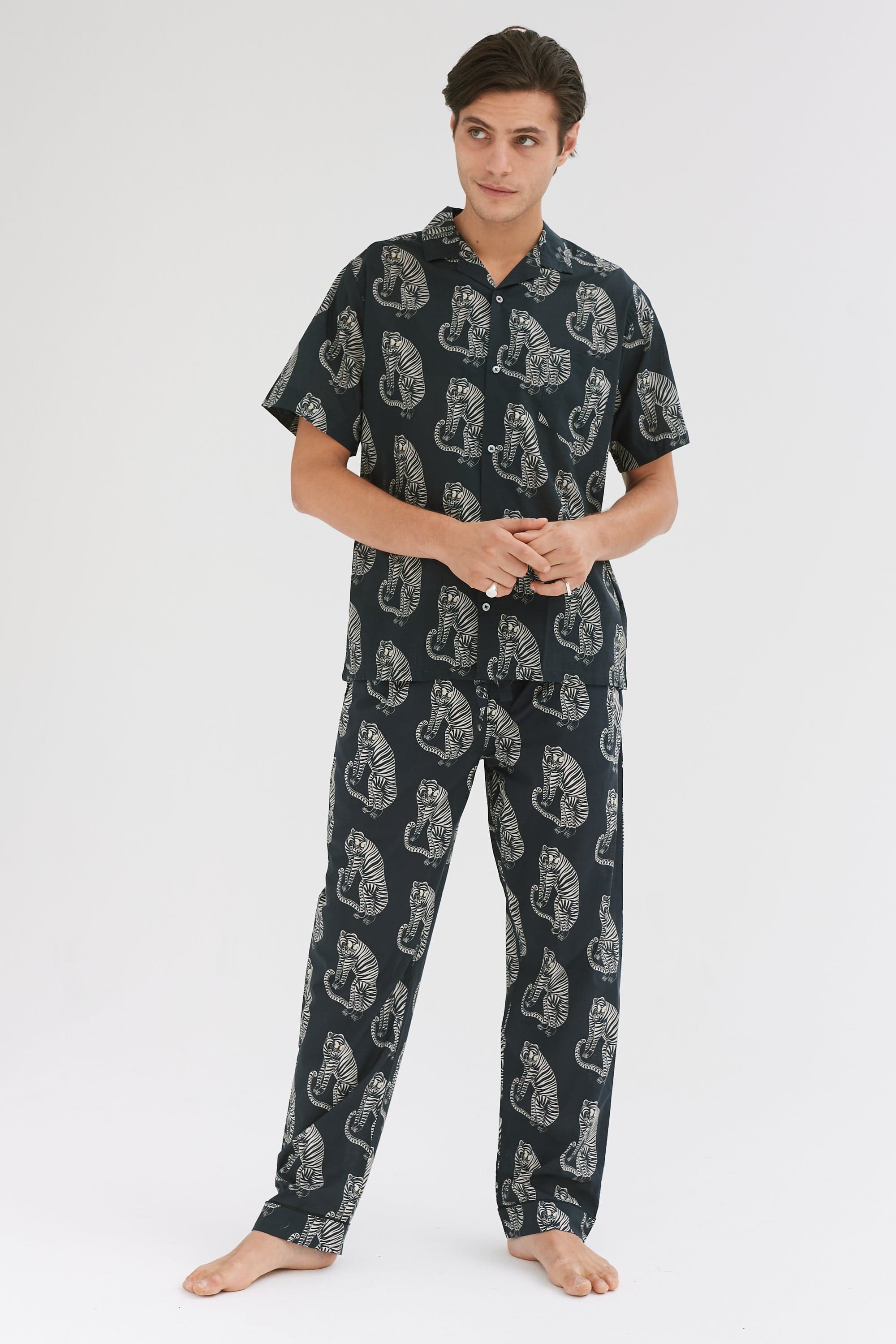 Cuban Long Pyjama Set Sansindo Tiger Print Black Cream