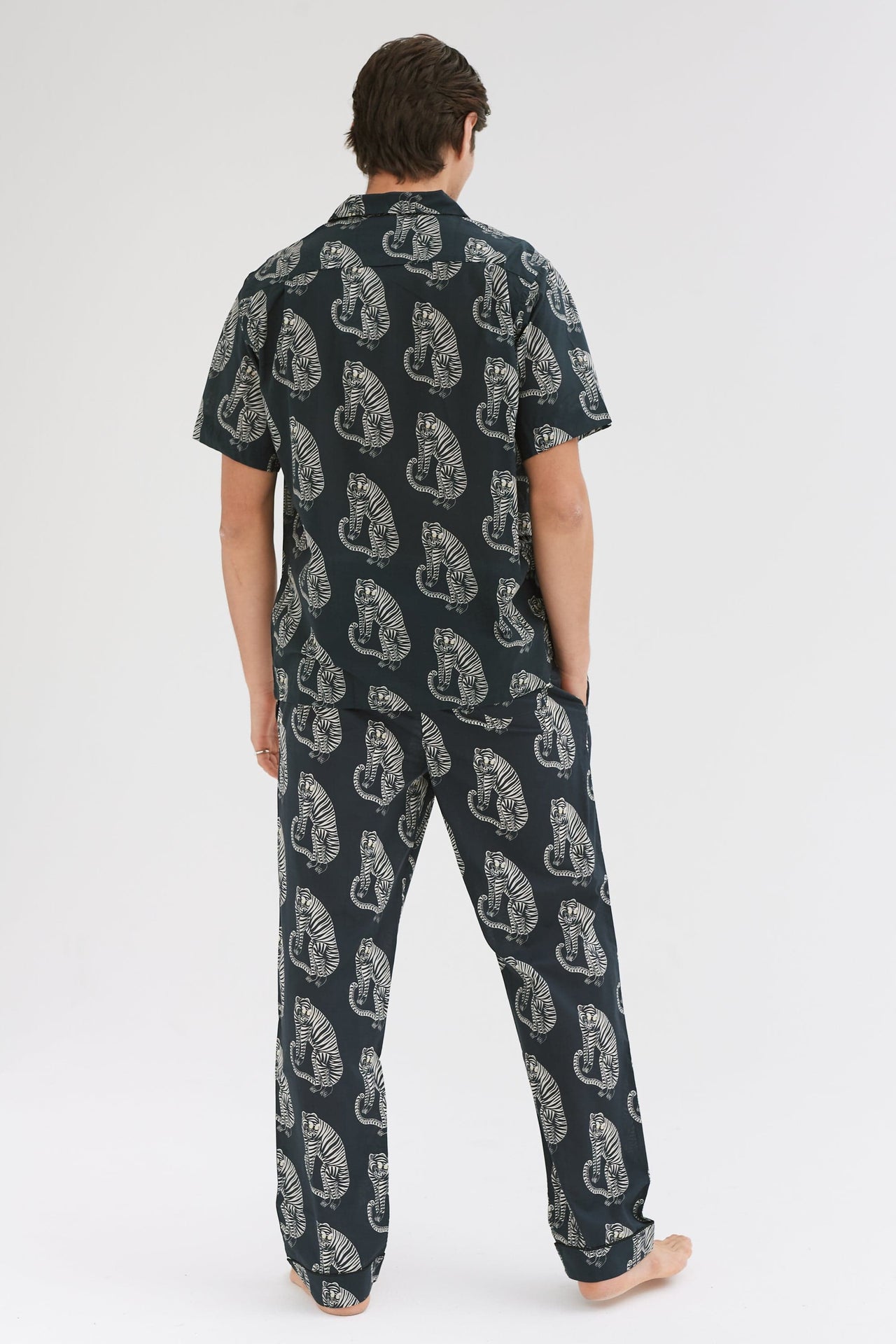 Men’s Cuban Long Pyjama Set Sansindo Tiger Print Black/Cream