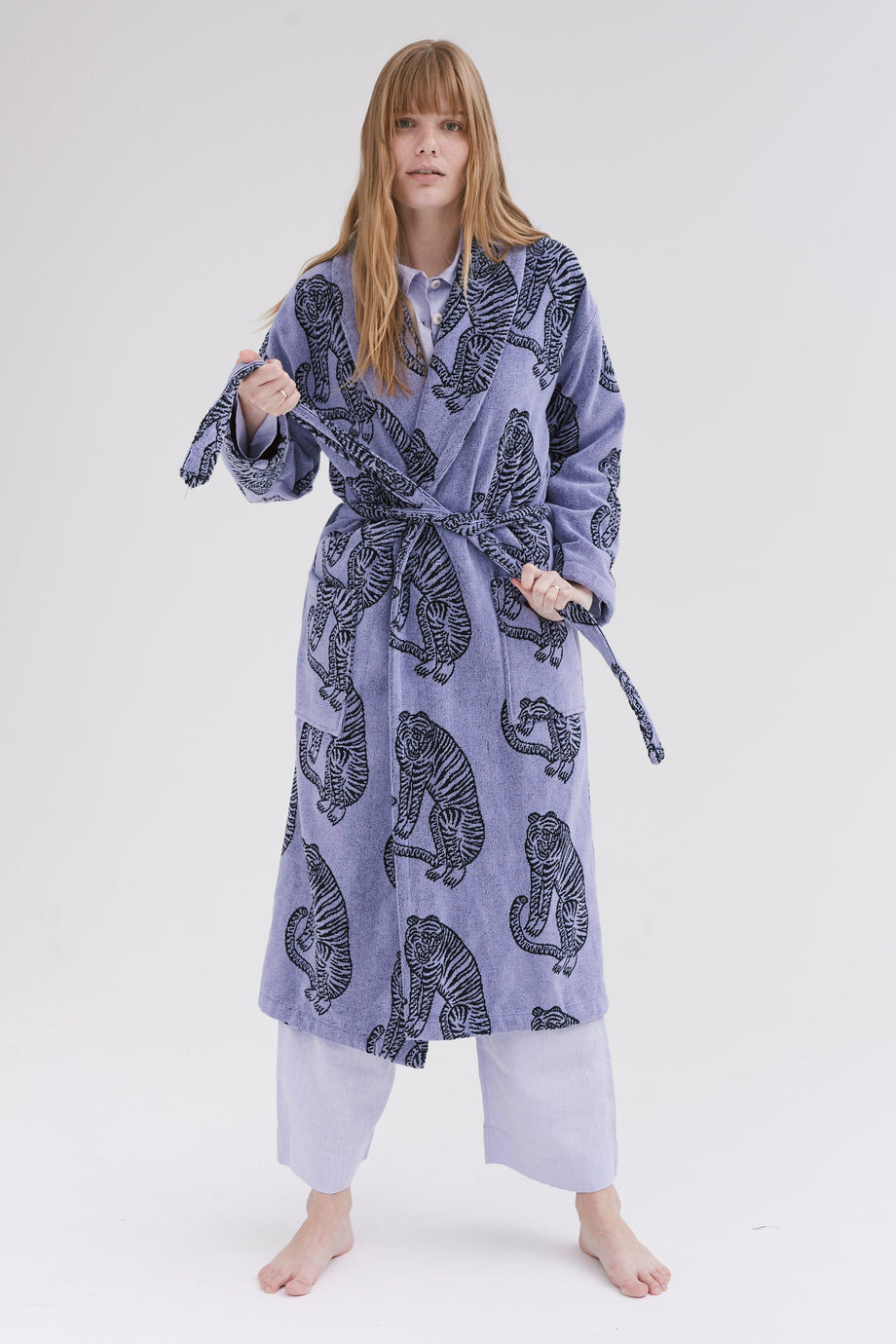 Women's Towel Robe Sansindo Tiger Print Lavender/Black