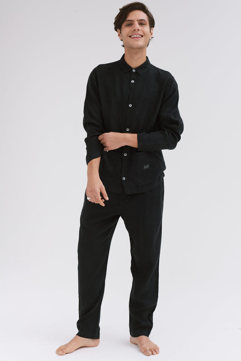Men’s Pocket Pyjama Set Linen Black