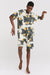 Men’s Cuban Pyjama Shirt Tithonia Print Cream/Black