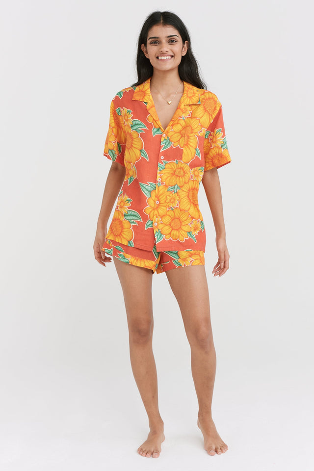 Cuban Pyjama Set Tithonia Print Orange