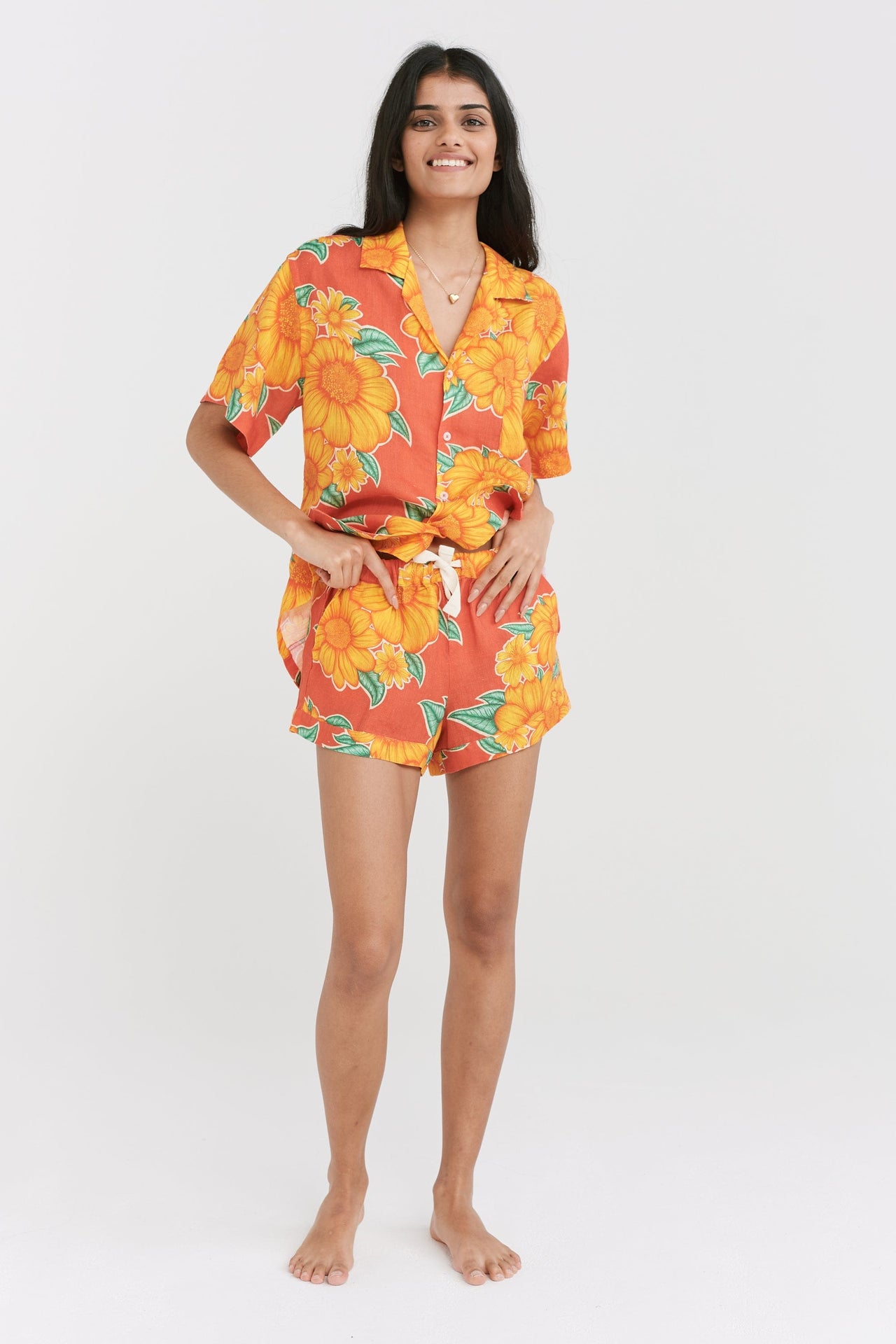 Cuban Pyjama Set Tithonia Print Orange