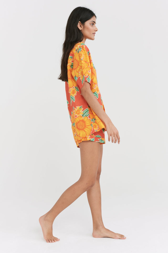 Cuban Pyjama Set Tithonia Print Orange
