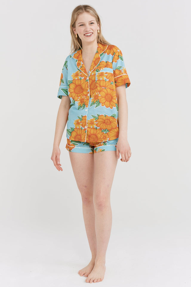 Short Pyjama Set Tithonia Print Powder Blue