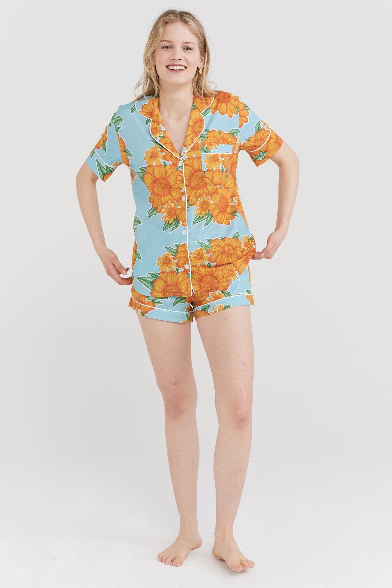 Short Pyjama Set Tithonia Print Powder Blue