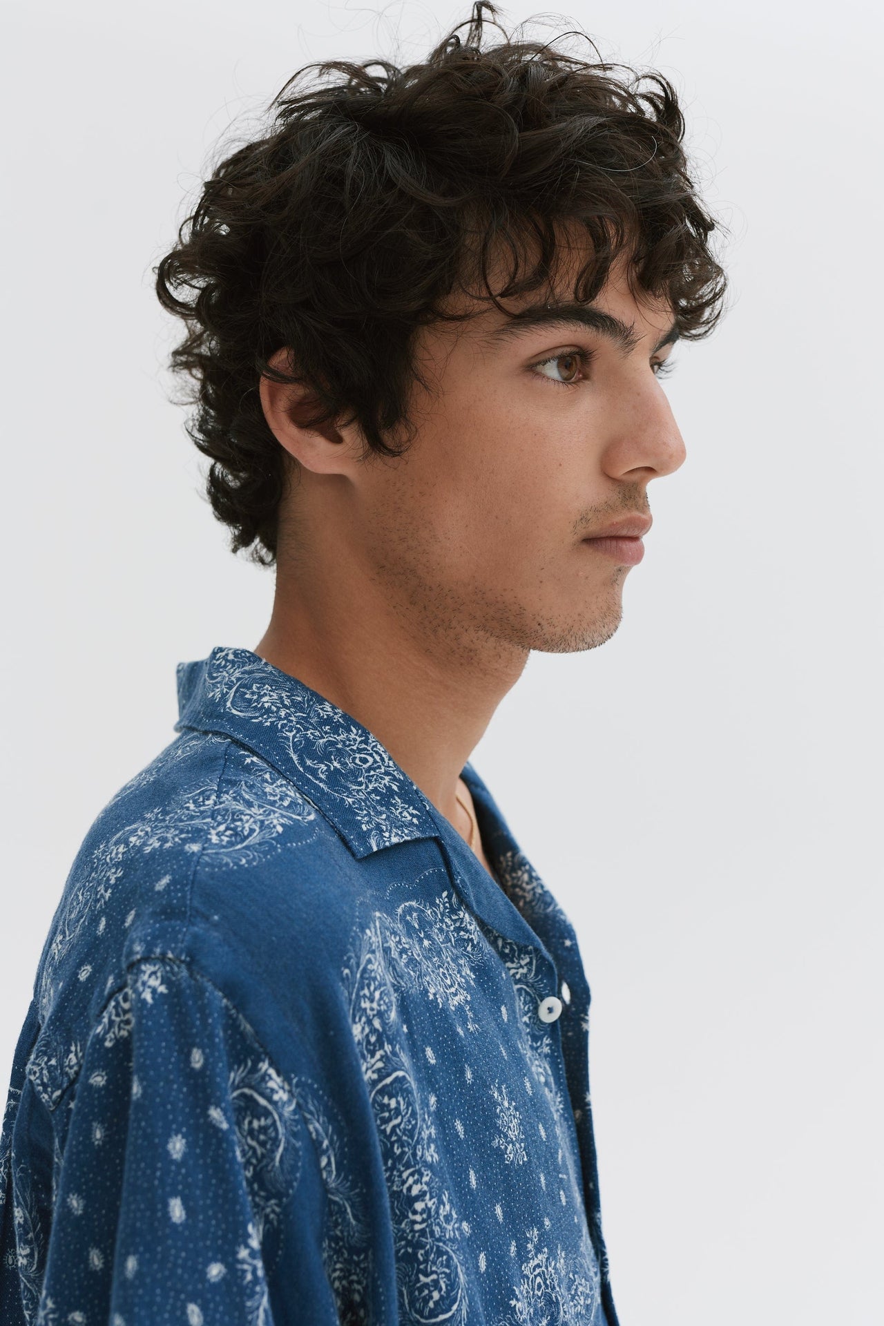 Men’s Cuban Pyjama Set Bandana Print Navy/Cream Linen