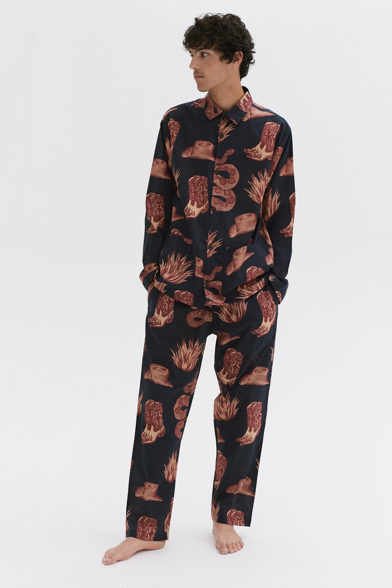Men’s Pocket Pyjama Set Wild Icons Print Navy/Sunset