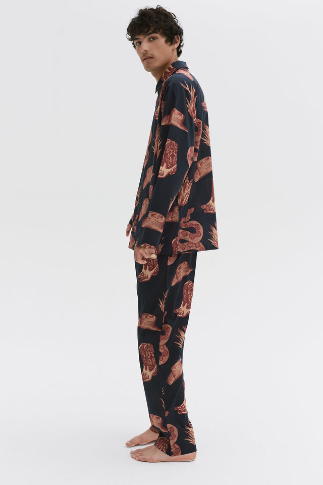 Men’s Pocket Pyjama Set Wild Icons Print Navy/Sunset