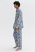 Men’s Pocket Pyjama Set Cactus Flower Print Powder Blue/Tan Linen