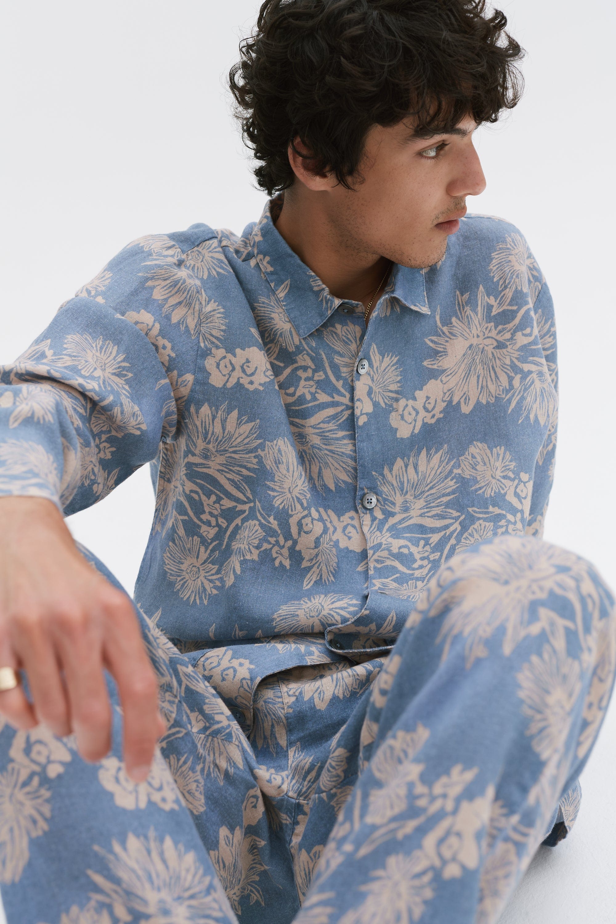 DESMOND & DEMPSEY Pocket Pajama Set In Night Bloom Print