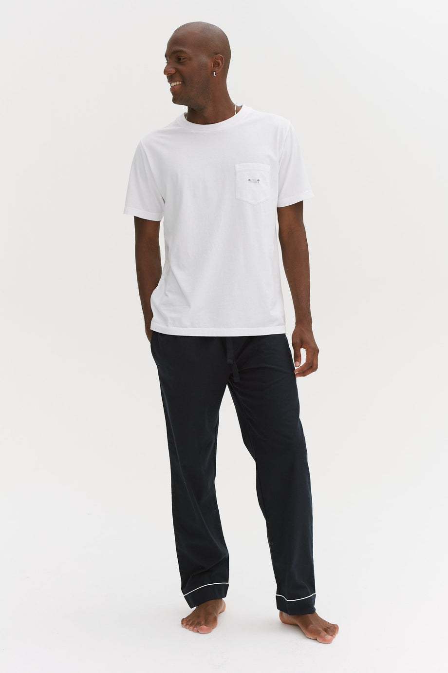 Men’s Tee and Trouser Set White/Brushed Cotton Navy