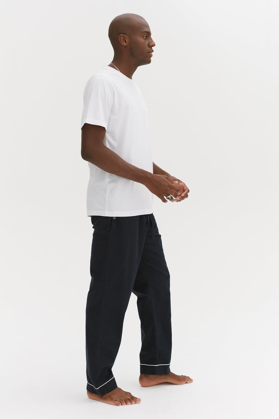 Men’s Tee and Trouser Set White/Brushed Cotton Navy