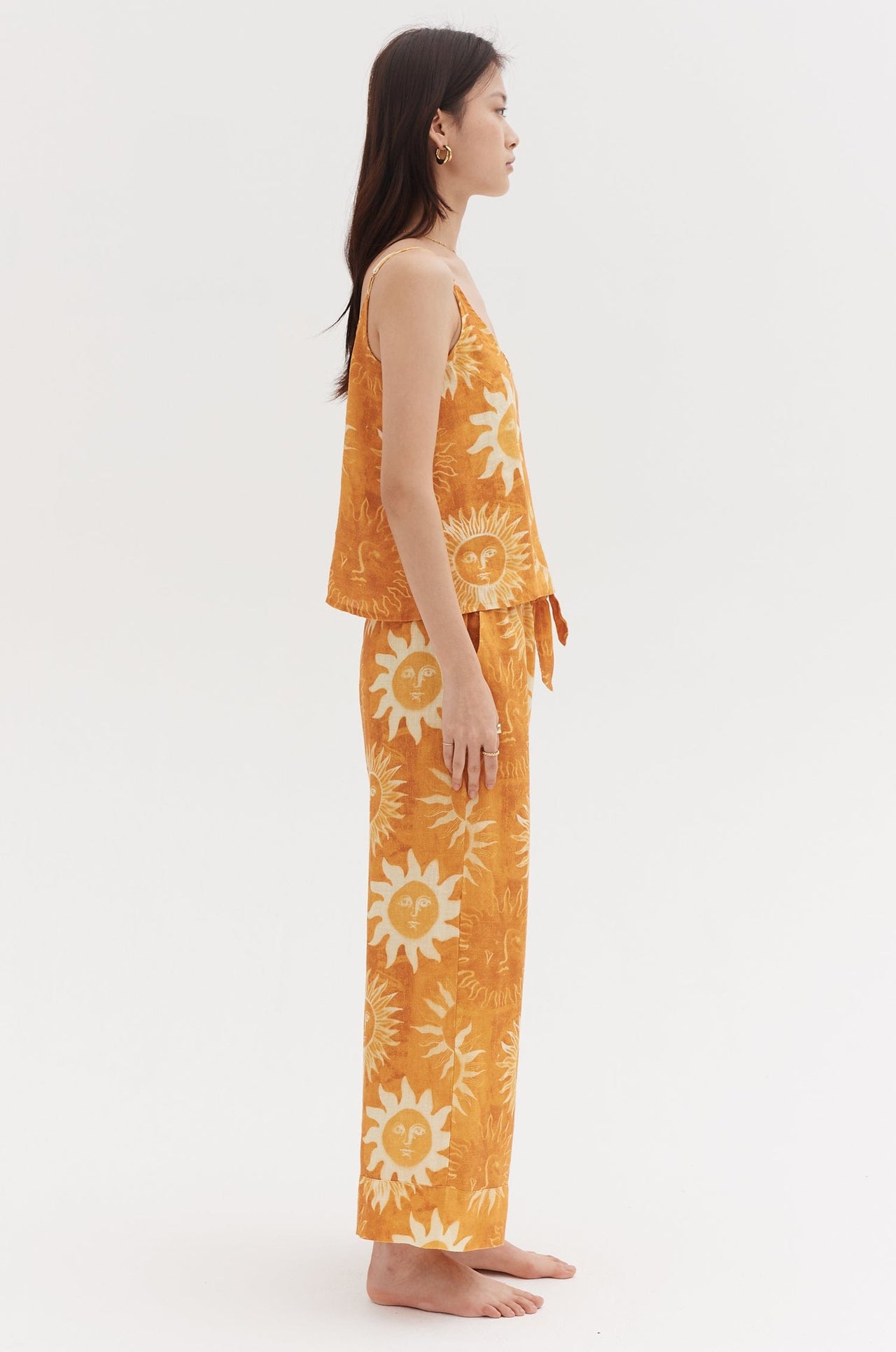 Cami & Wide Leg Set Sol Print Orange Linen