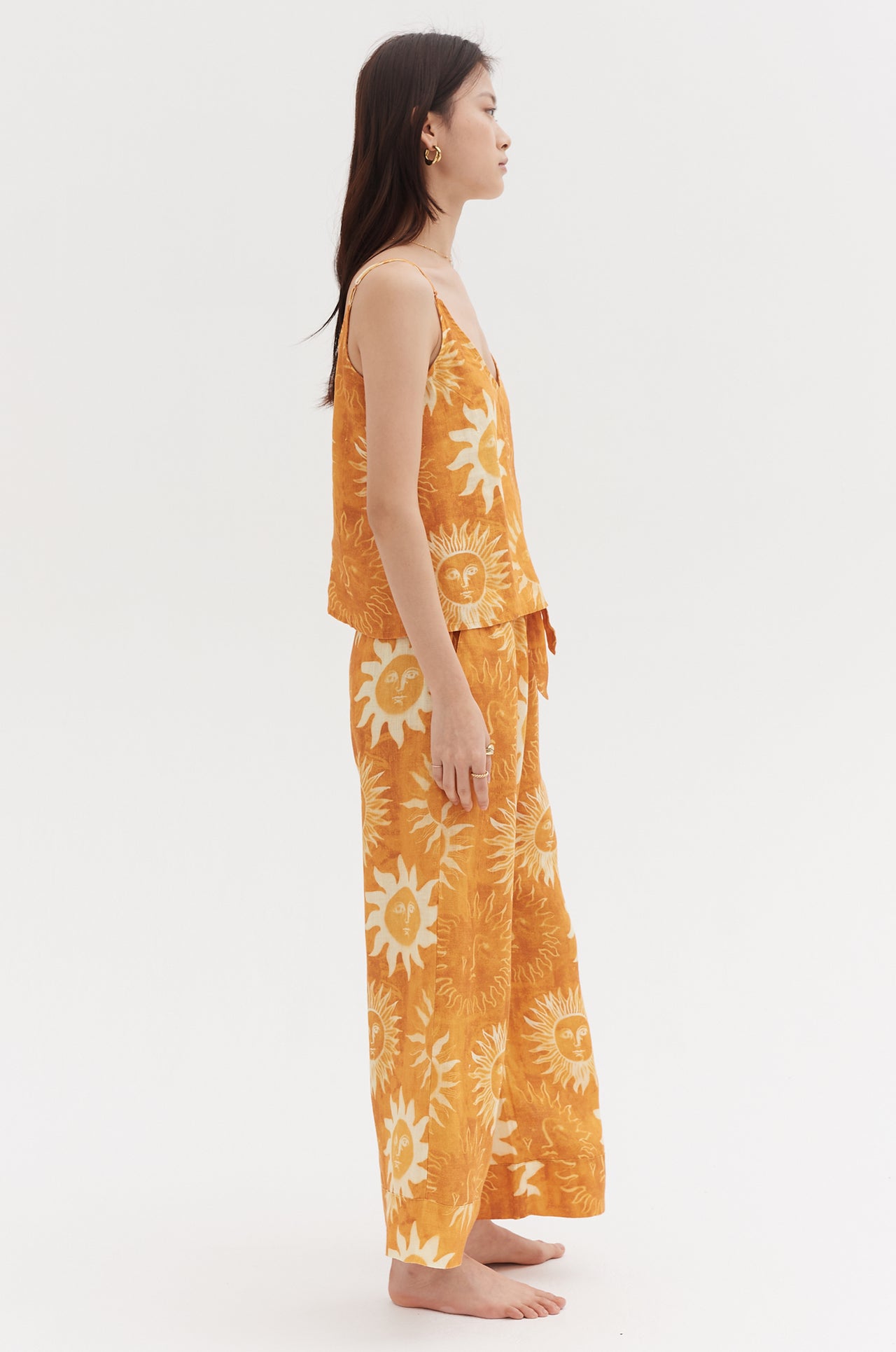 Cami & Wide Leg Set Sol Print Orange Linen