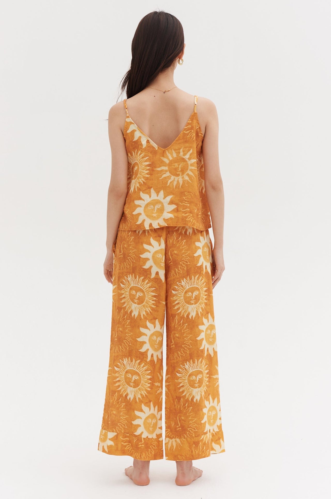 Cami & Wide Leg Set Sol Print Orange Linen