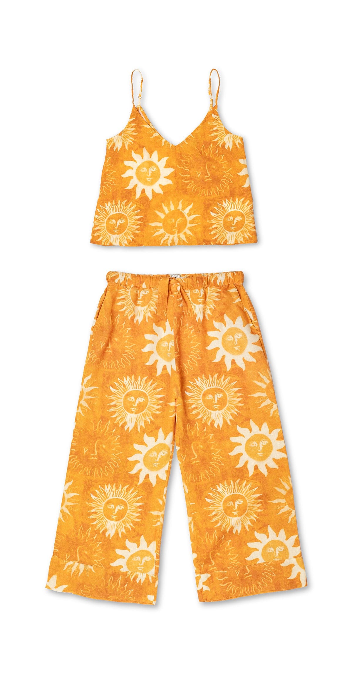 Cami & Wide Leg Set Sol Print Orange Linen