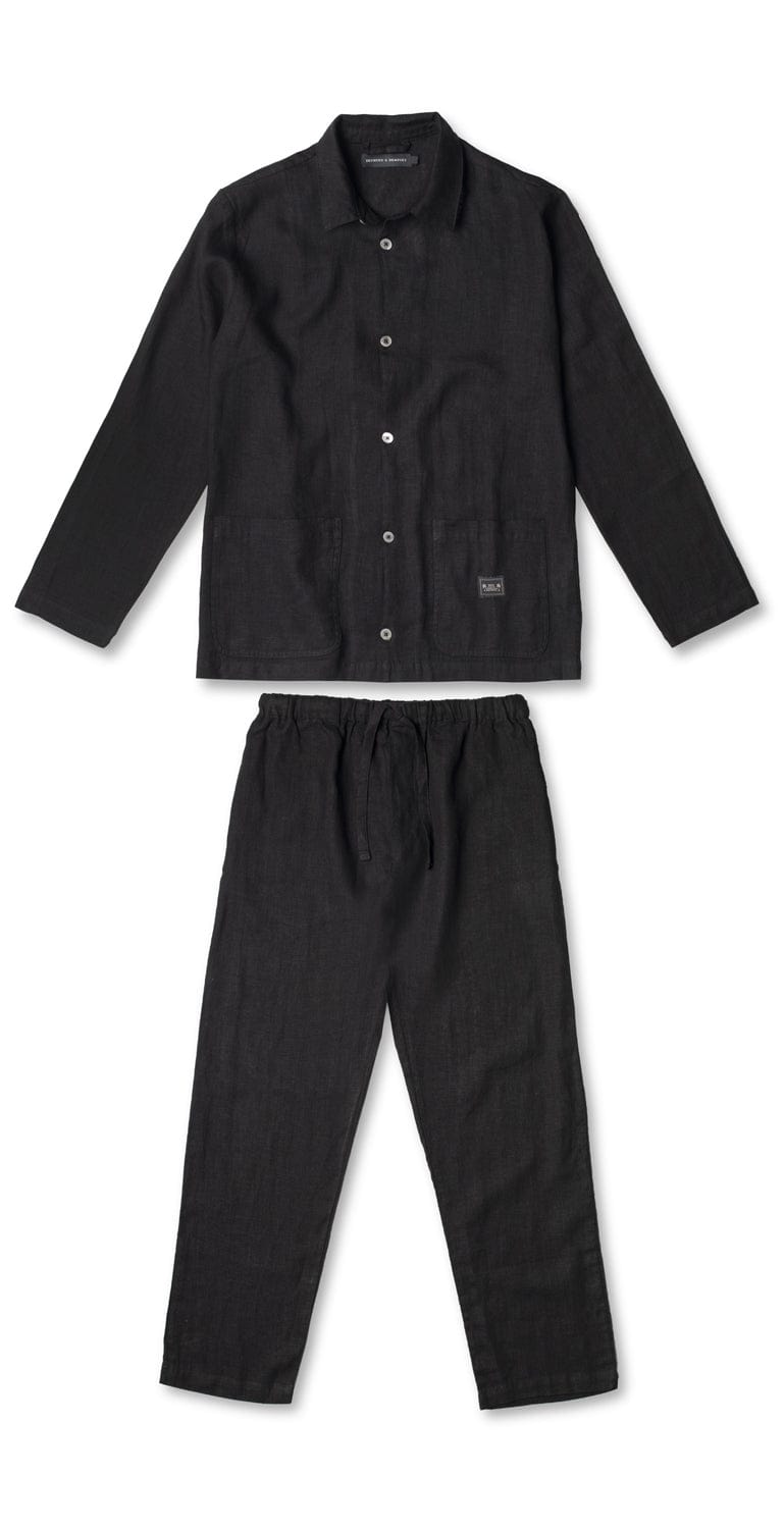 Men’s Pocket Pyjama Set Linen Black
