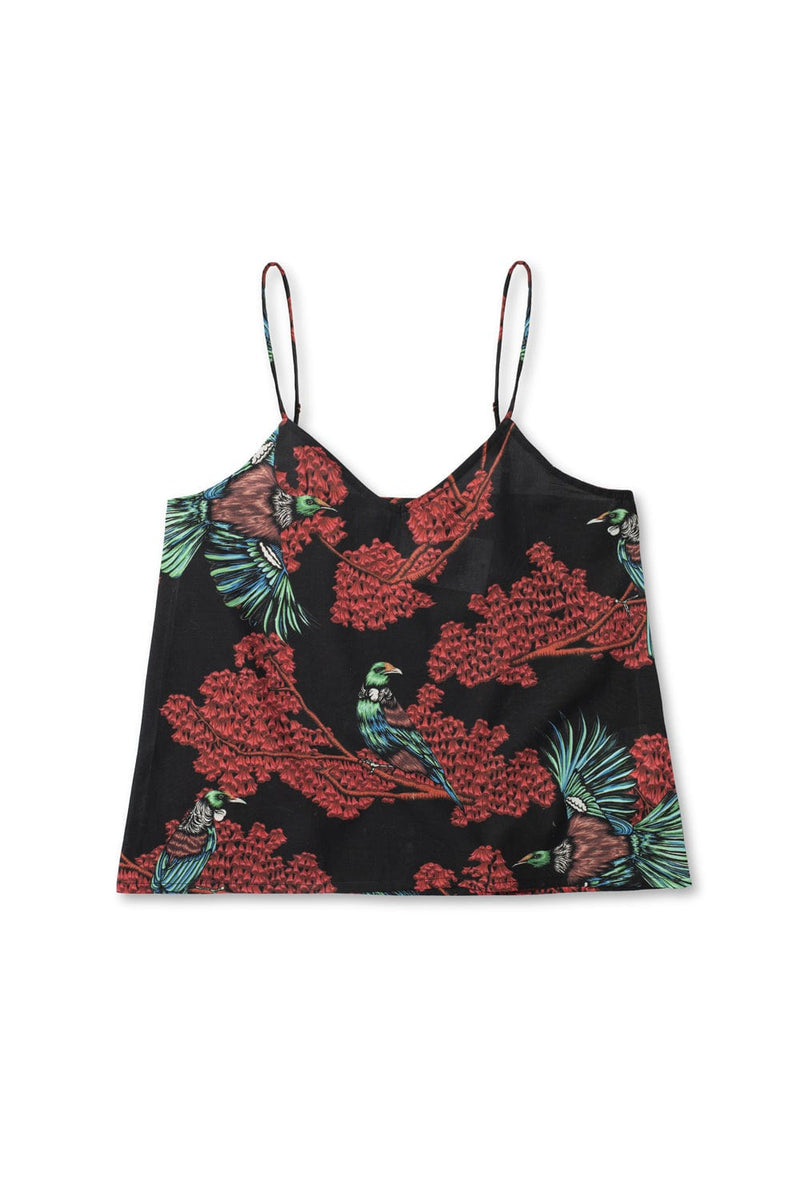 Cami Top Passerine Print Black/Red