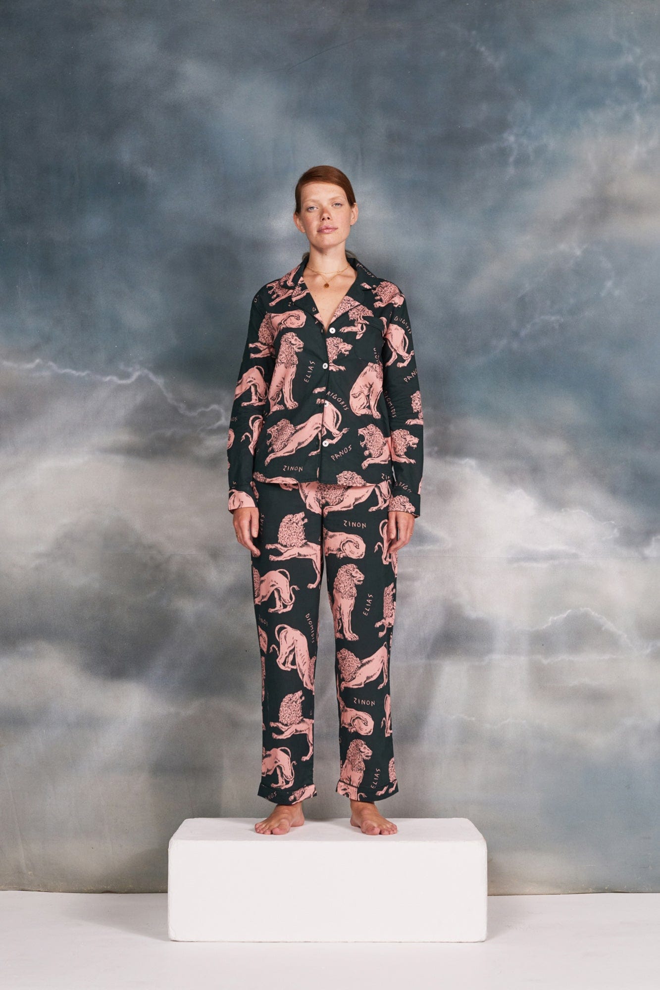 Long Pyjama Set Circe Lion Print Khaki Pink