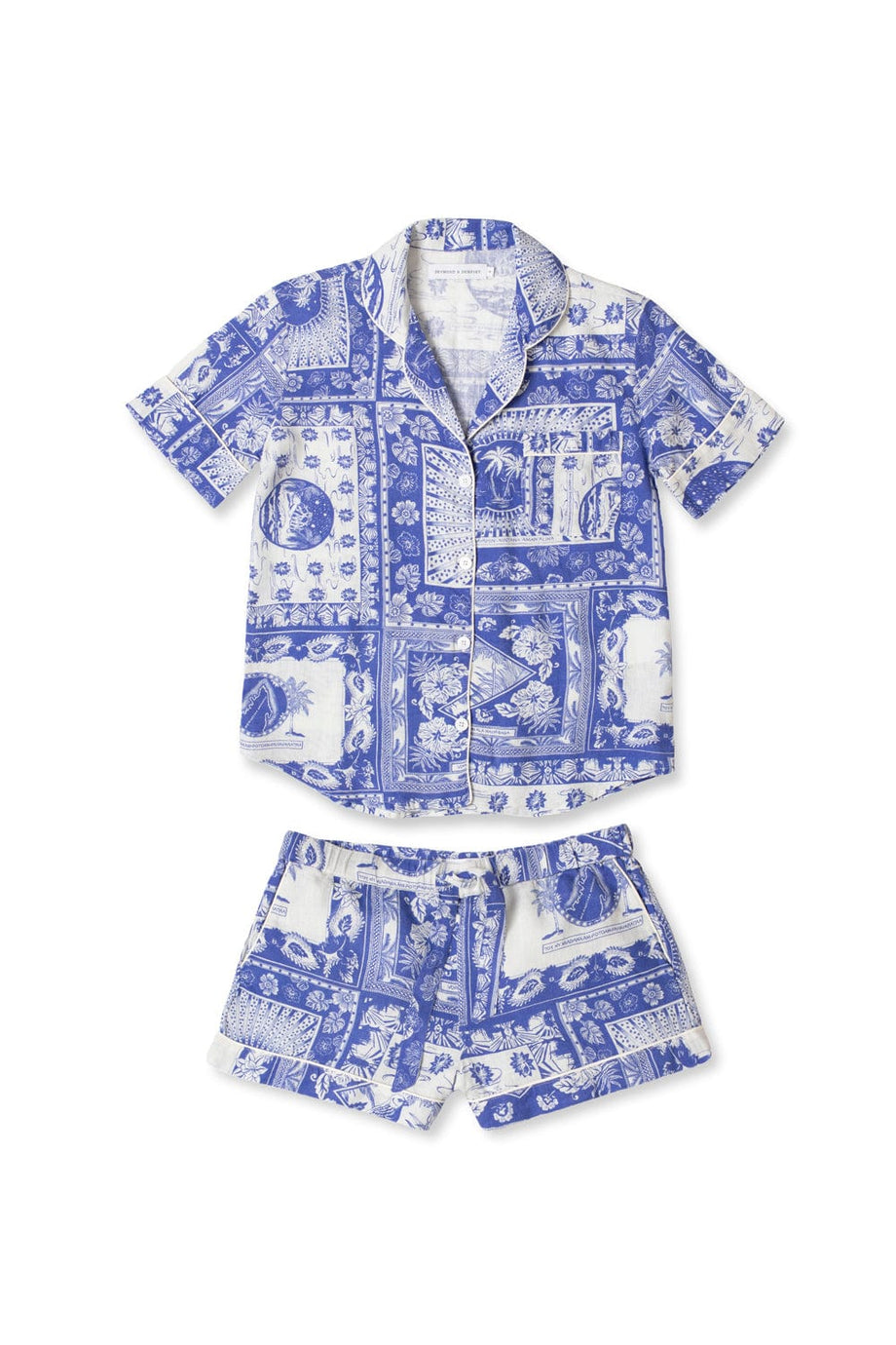 Short Pyjama Set Lamba Print Blue Linen