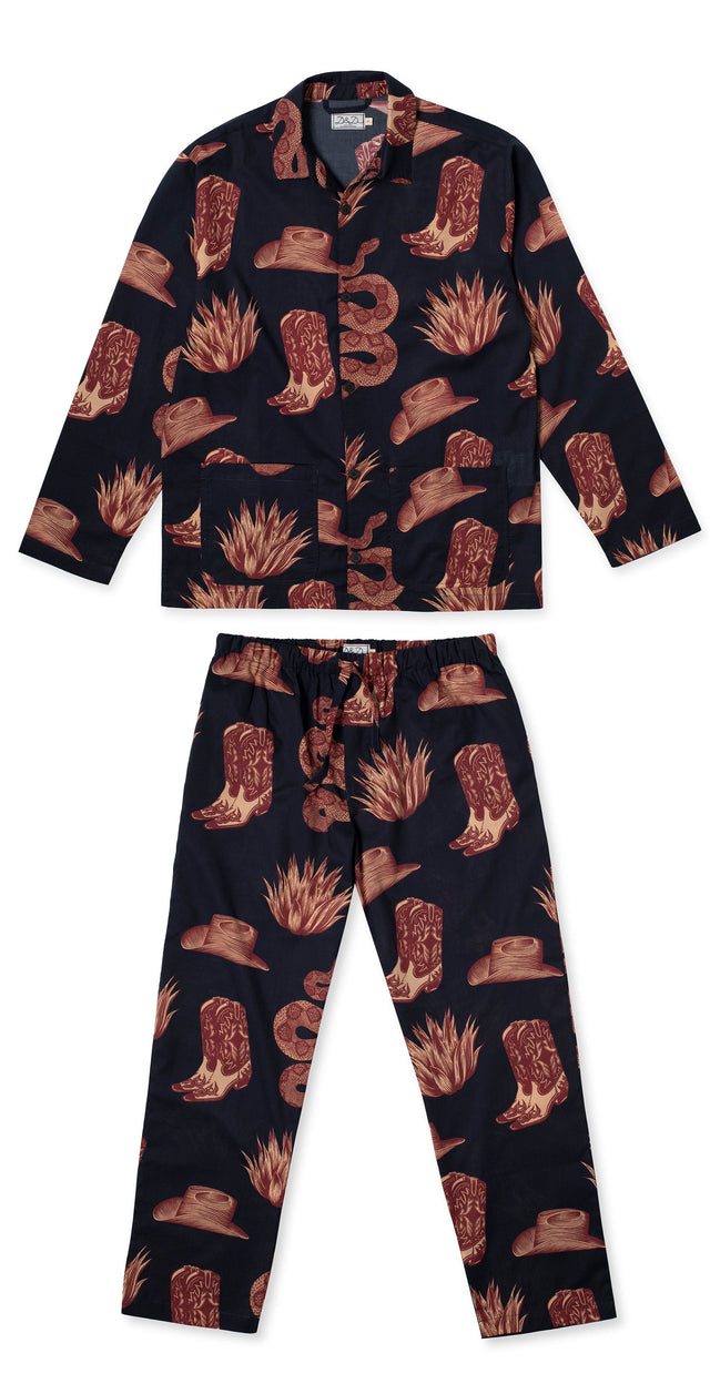 Men’s Pocket Pyjama Set Wild Icons Print Navy/Sunset