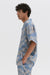 Men’s Cuban Pyjama Shirt Cactus Flower Print Powder Blue/Tan Linen