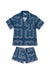 Cuban Pyjama Set Bandana Print Navy/Cream Linen