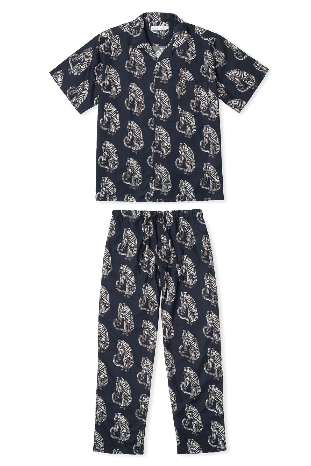 Men’s Cuban Long Pyjama Set Sansindo Tiger Print Black/Cream
